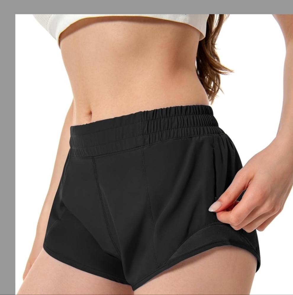 Black‎ Athletic Shorts with Elastic Waistband Lightweight Fabric